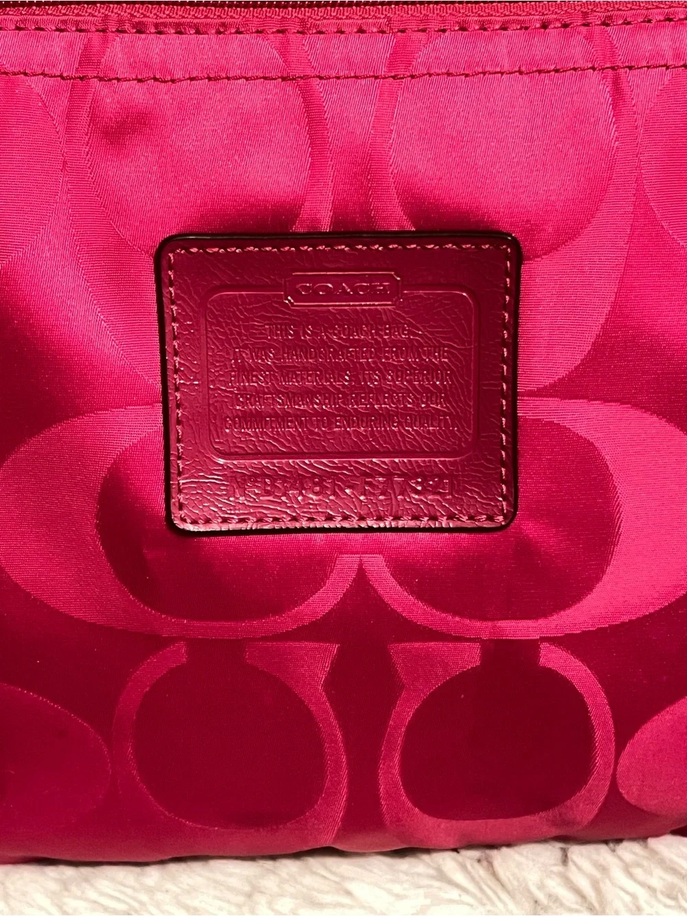 Coach Hot Pink Signature Getaway Nylon Cosmetic Pouch